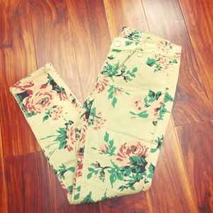 Rue 21 Girls Green Floral Jeans Junior Size 5/6 Cotton Spandex Skinny